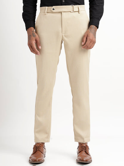 Textured Slim Fit Trousers Cream