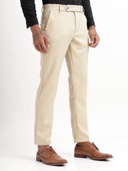 Textured Slim Fit Trousers Cream