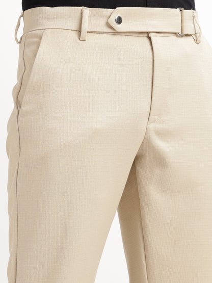 Textured Slim Fit Trousers Cream