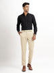 Textured White Slim Fit Trousers Cream
