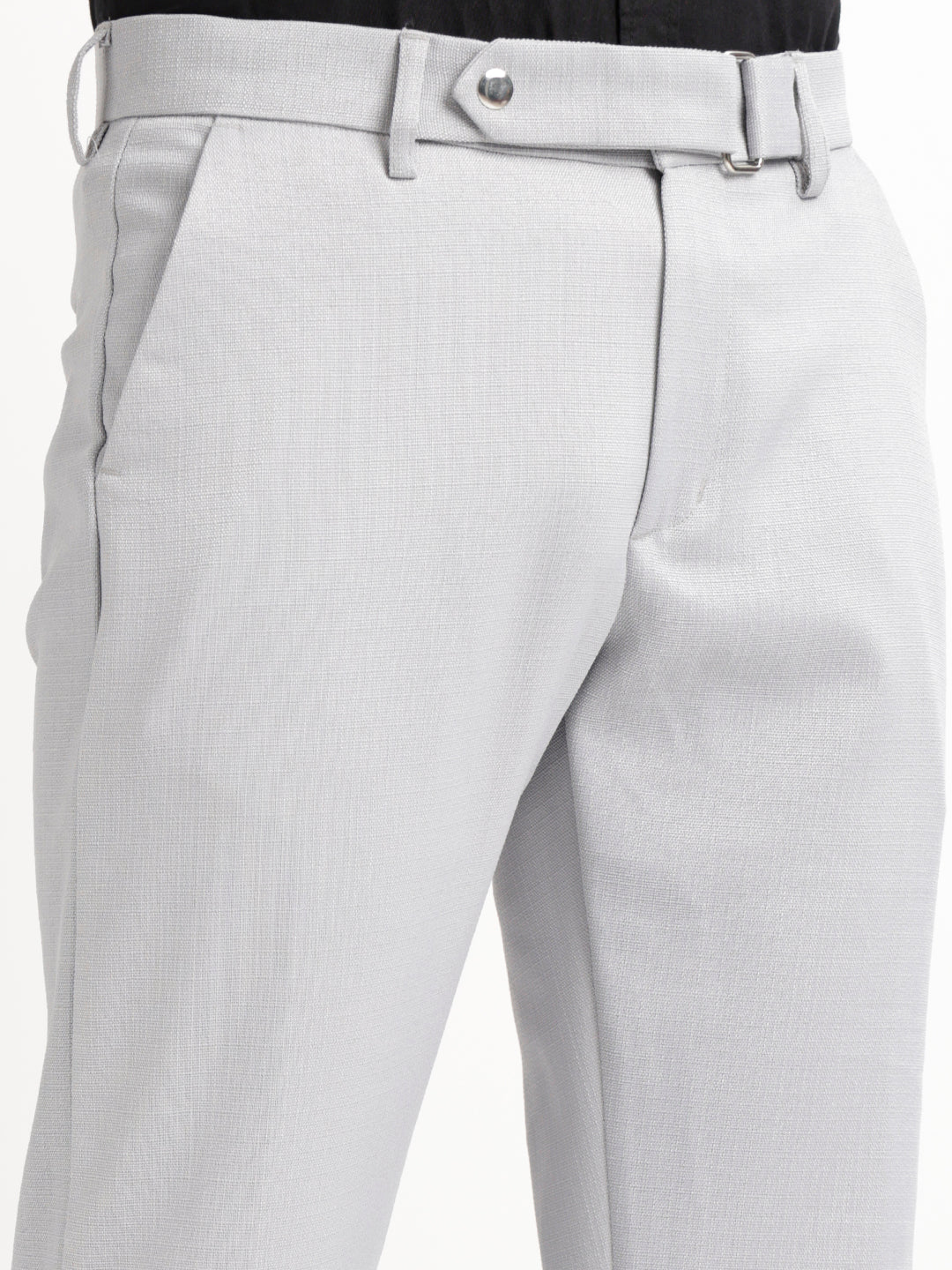 Textured White Slim Fit Trousers Lt grey