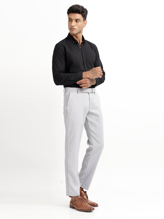Textured White Slim Fit Trousers Lt grey