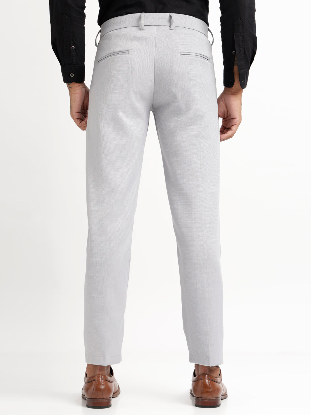 Textured White Slim Fit Trousers Lt grey