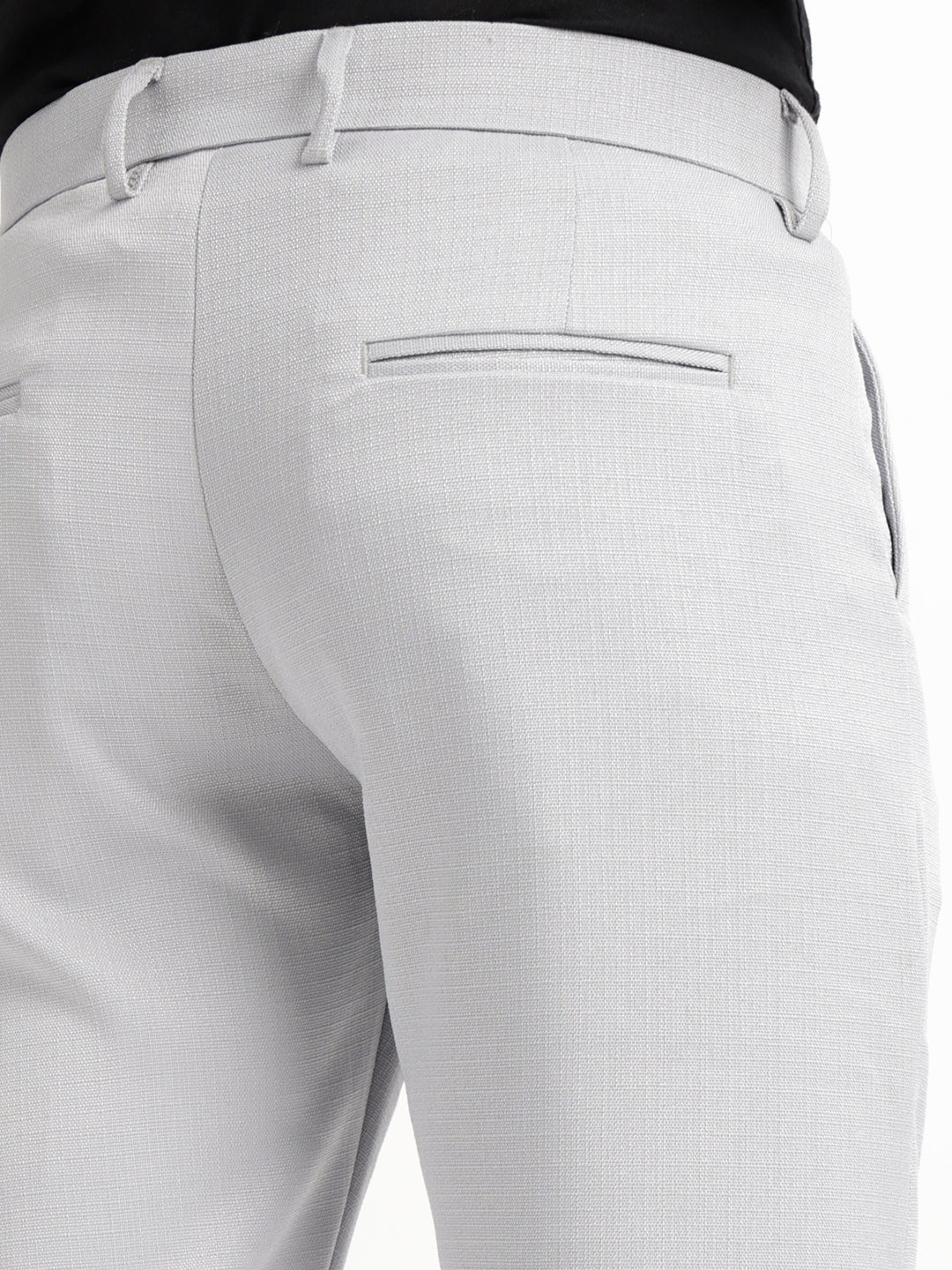 Textured White Slim Fit Trousers Lt grey