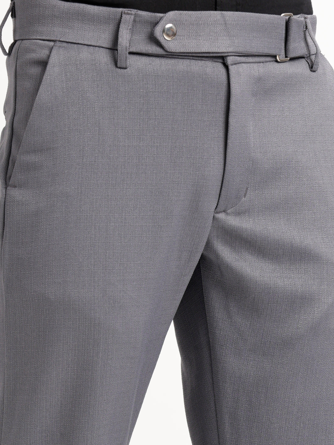 Textured White Slim Fit Trousers Grey