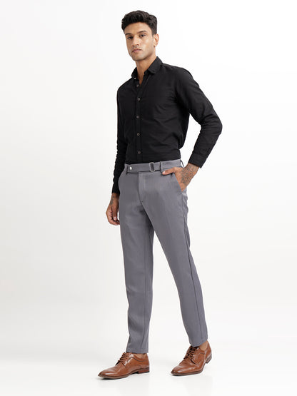 Textured Slim Fit Trousers Grey