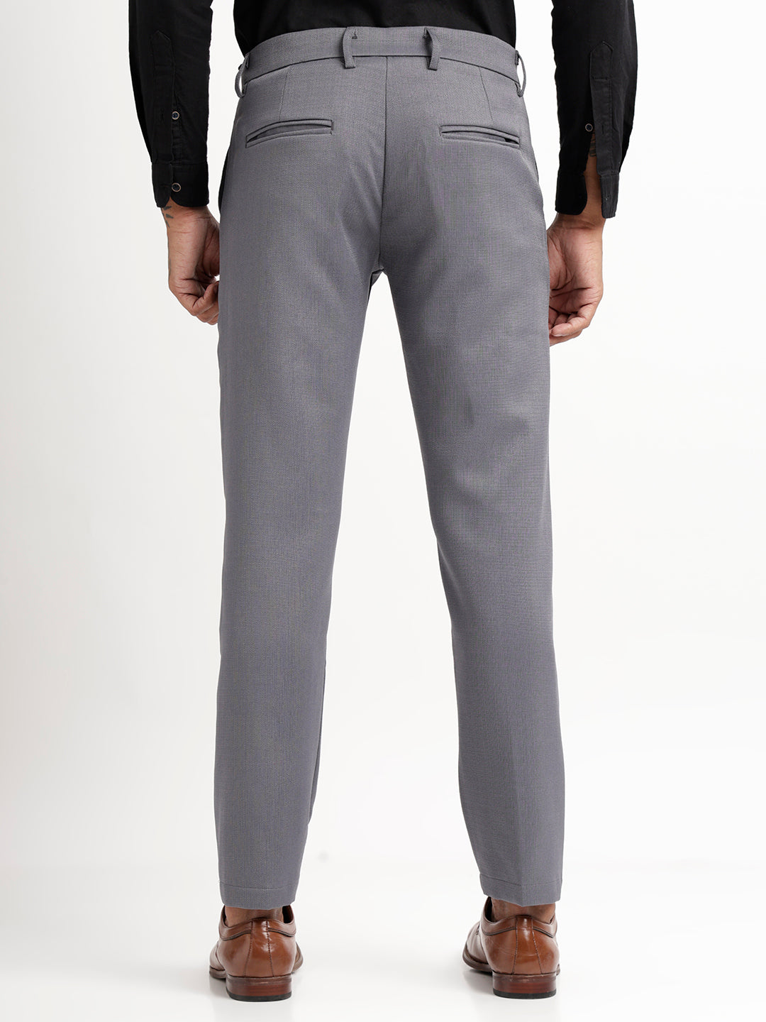 Textured White Slim Fit Trousers Grey
