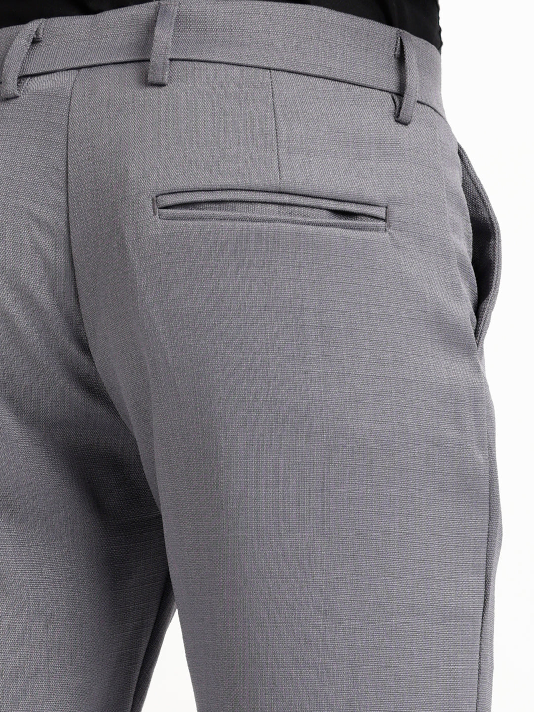Textured White Slim Fit Trousers Grey