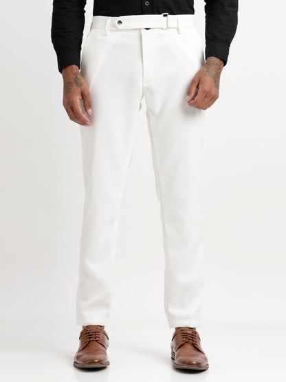 Textured Slim Fit Trousers White