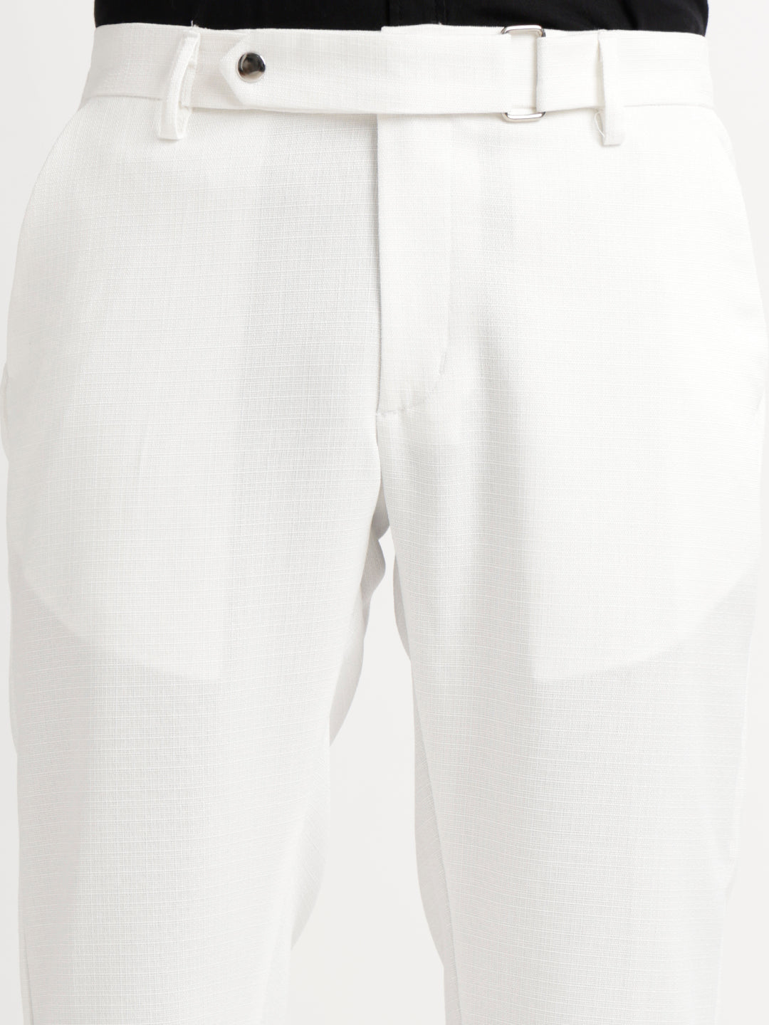 Textured White Slim Fit Trousers White