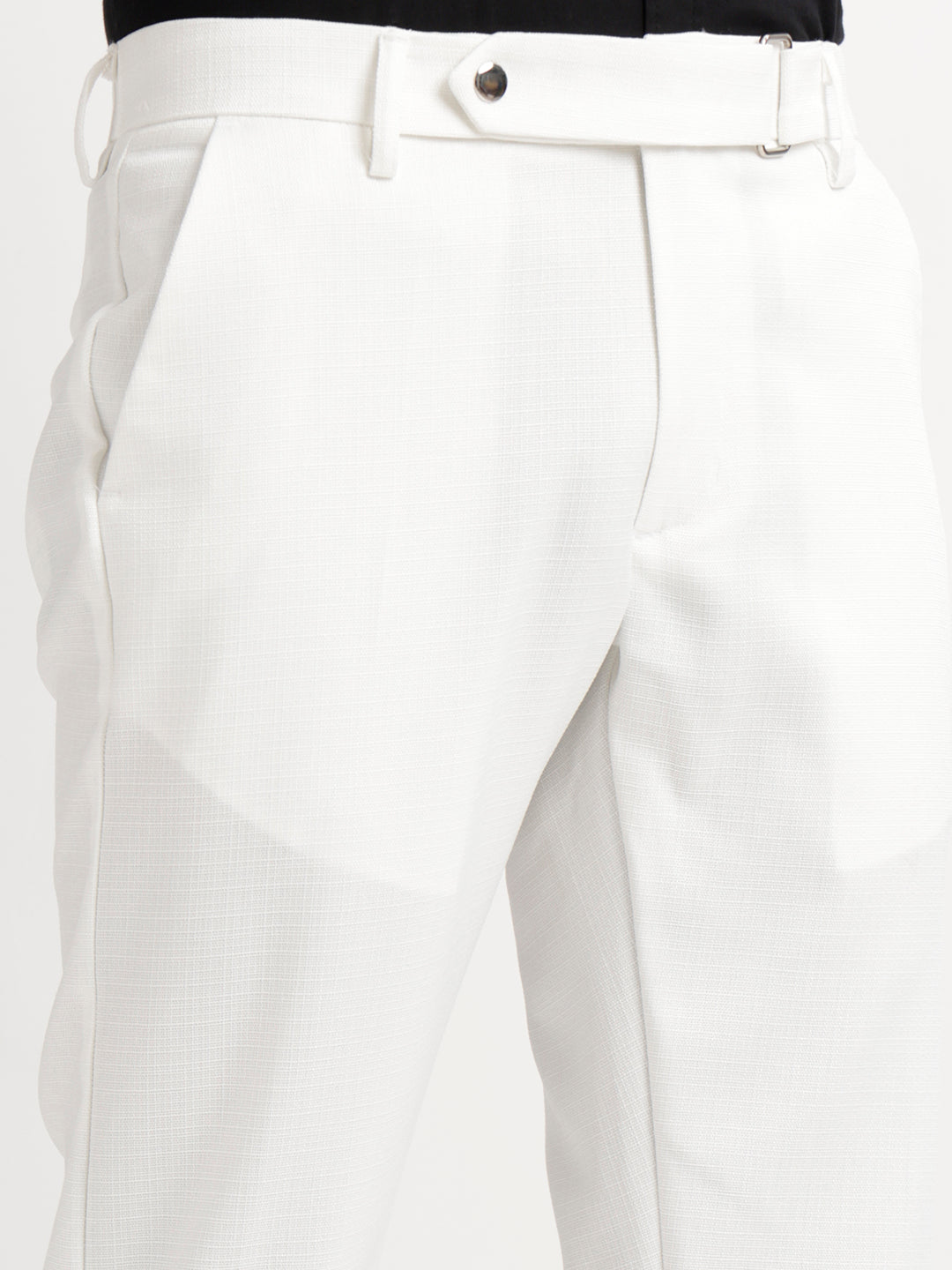 Textured White Slim Fit Trousers White