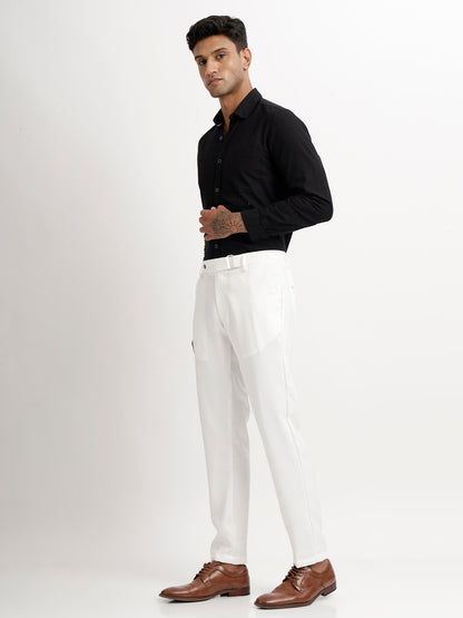Textured Slim Fit Trousers White