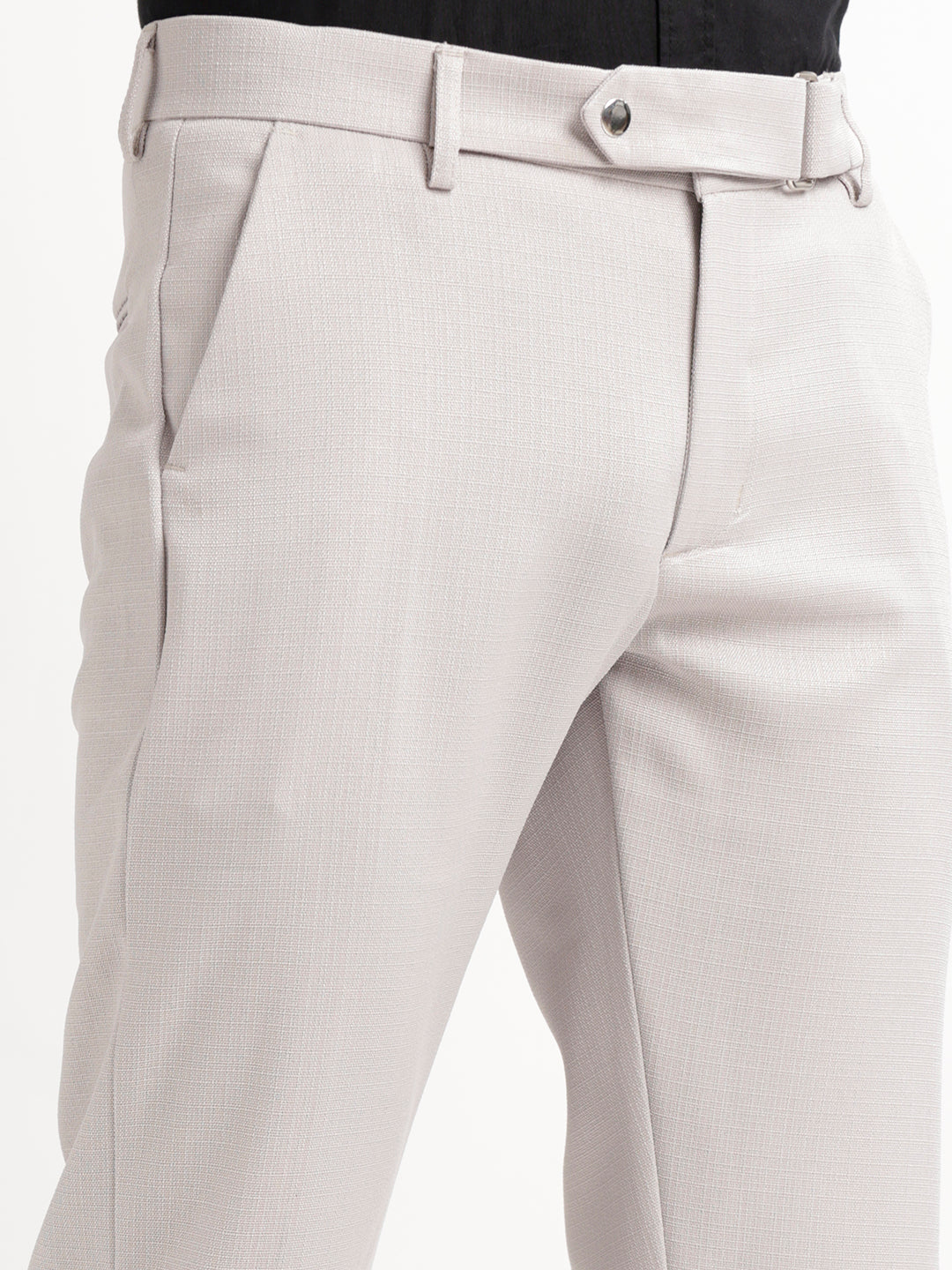 Textured White Slim Fit Trousers Lt grey