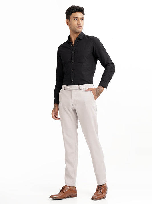 Textured White Slim Fit Trousers Lt grey