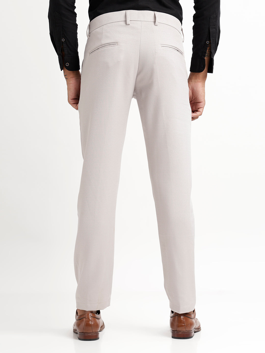 Textured White Slim Fit Trousers Lt grey
