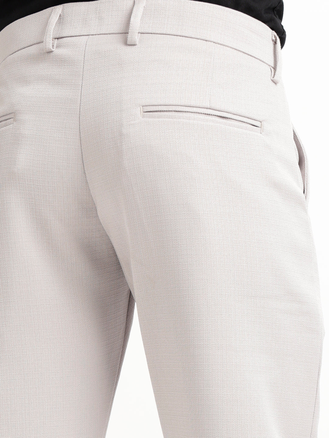 Textured White Slim Fit Trousers Lt grey