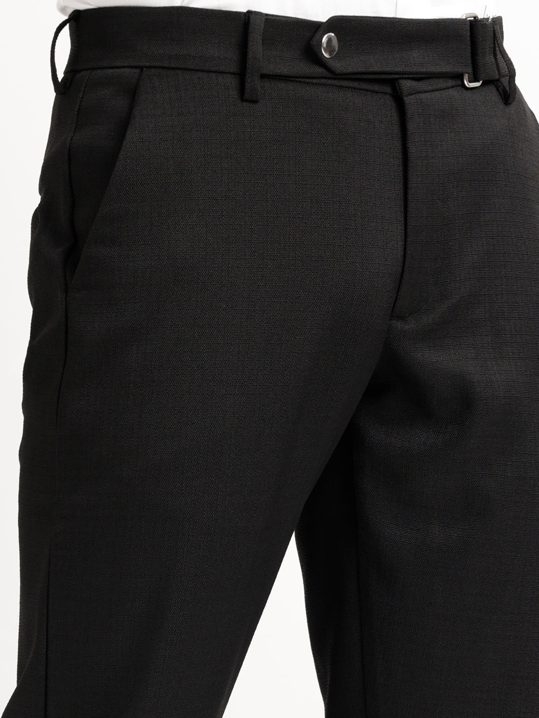 Textured White Slim Fit Trousers Black