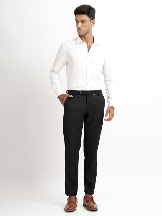 Textured White Slim Fit Trousers Black