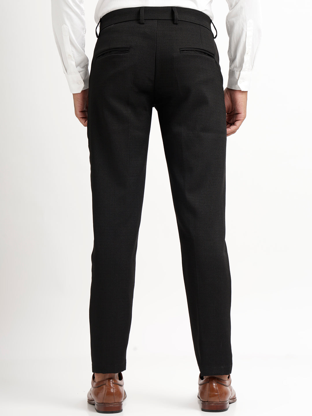 Textured White Slim Fit Trousers Black