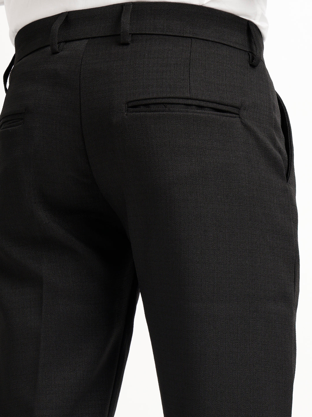 Textured White Slim Fit Trousers Black