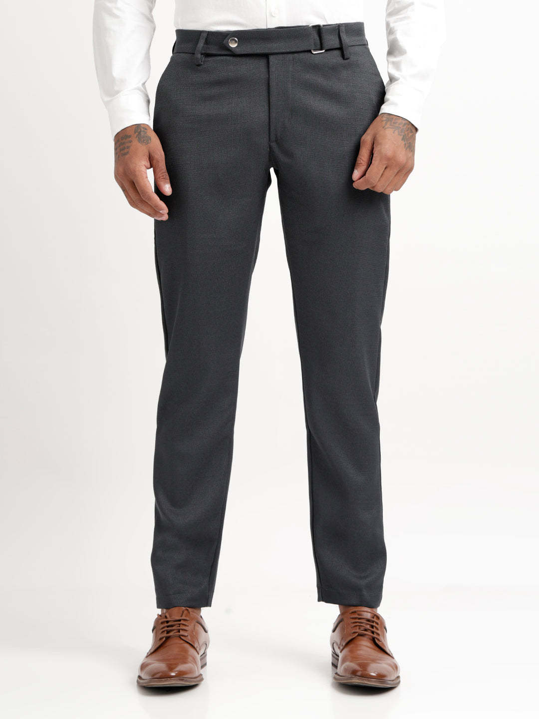 Textured White Slim Fit Trousers Green
