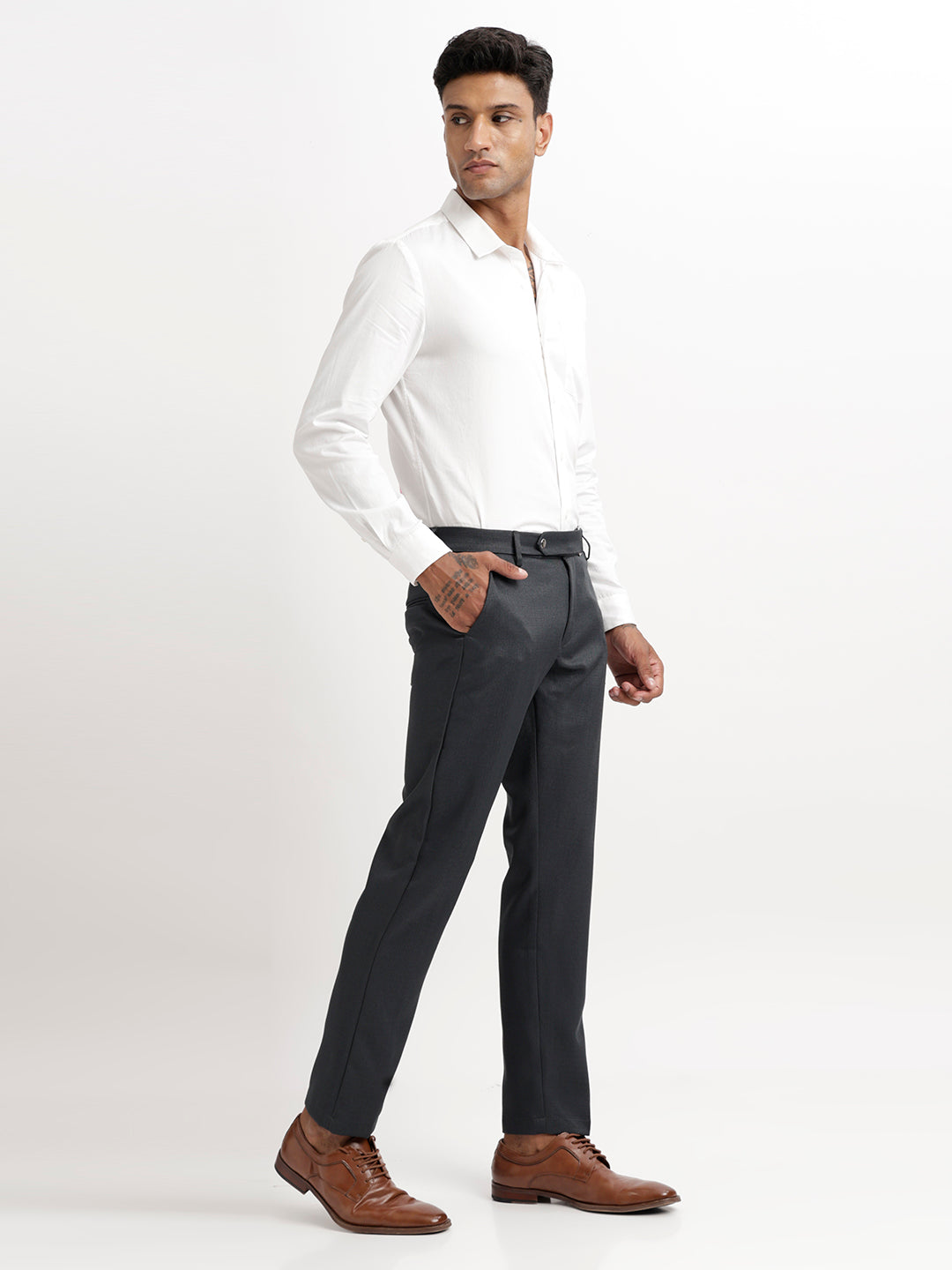 Textured White Slim Fit Trousers Green