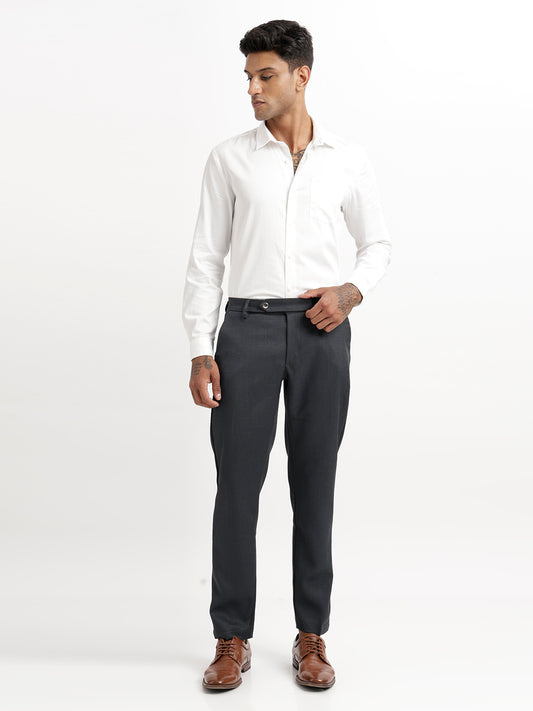 Textured White Slim Fit Trousers Green