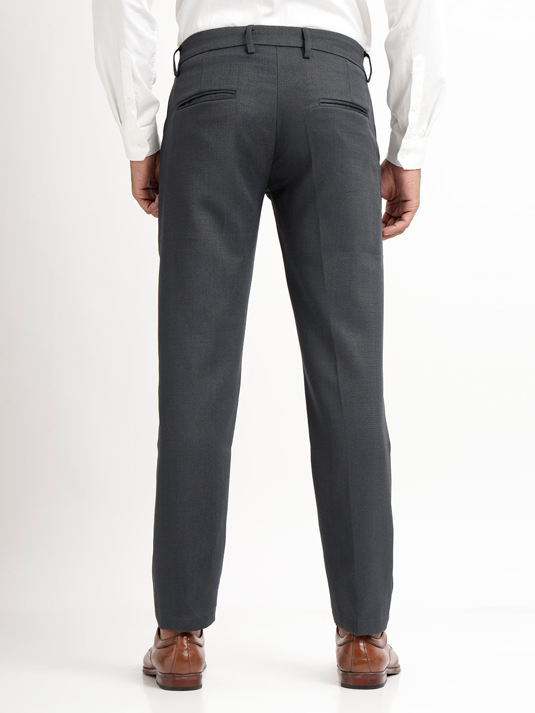 Textured White Slim Fit Trousers Green