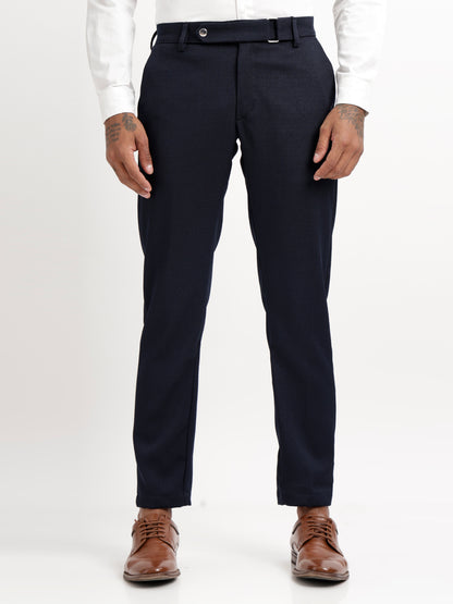 Textured Slim Fit Trousers Navy