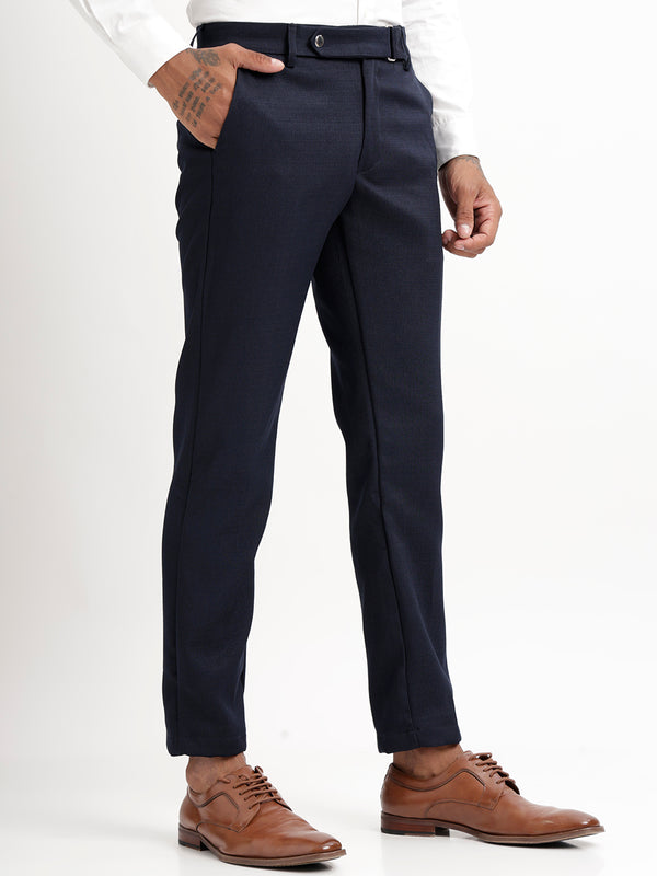 Textured Slim Fit Trousers Navy