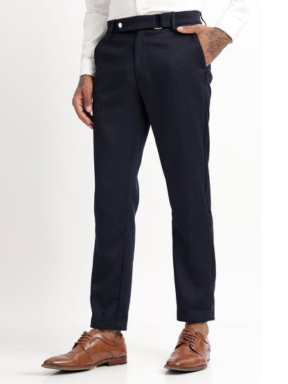 Textured Slim Fit Trousers Navy