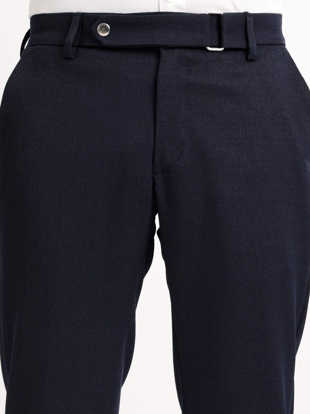 Textured White Slim Fit Trousers Navy