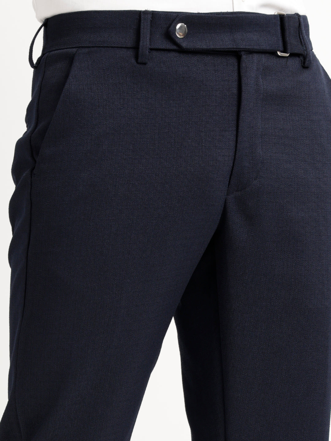 Textured White Slim Fit Trousers Navy