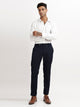 Textured White Slim Fit Trousers Navy