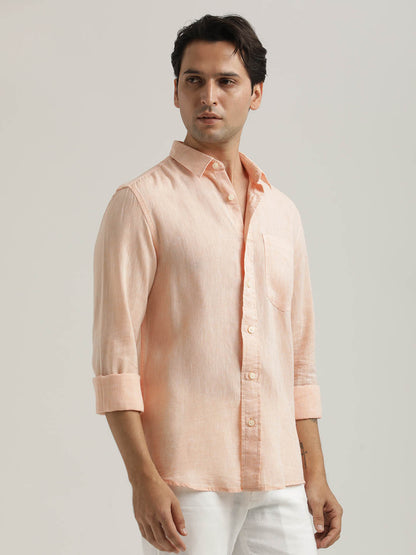 Linen-Cotton Blend Shirt Orange