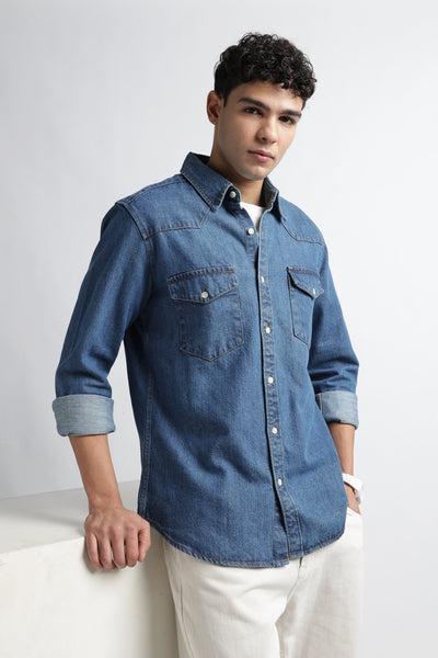 Mid Blue Western Denim Shirt