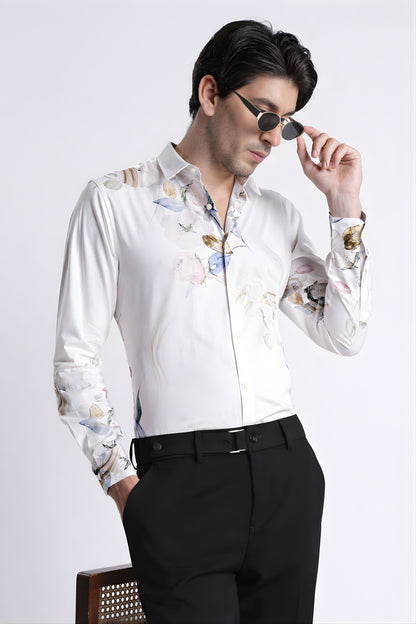 Floral Digital Print Shirt White