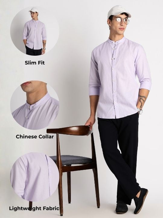 Cotton Linen Slim Fit Shirt Lavender