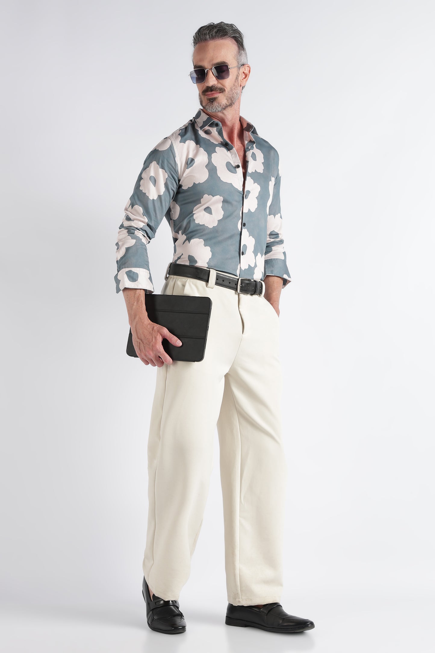 Olive Beige Floral Print Shirt - Slim Fit Party Wear