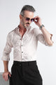 Cream Black Floral Print Shirt - Slim Fit Party Wear