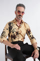 Brown Yellow Floral Print Shirt - Slim Fit Party Wear