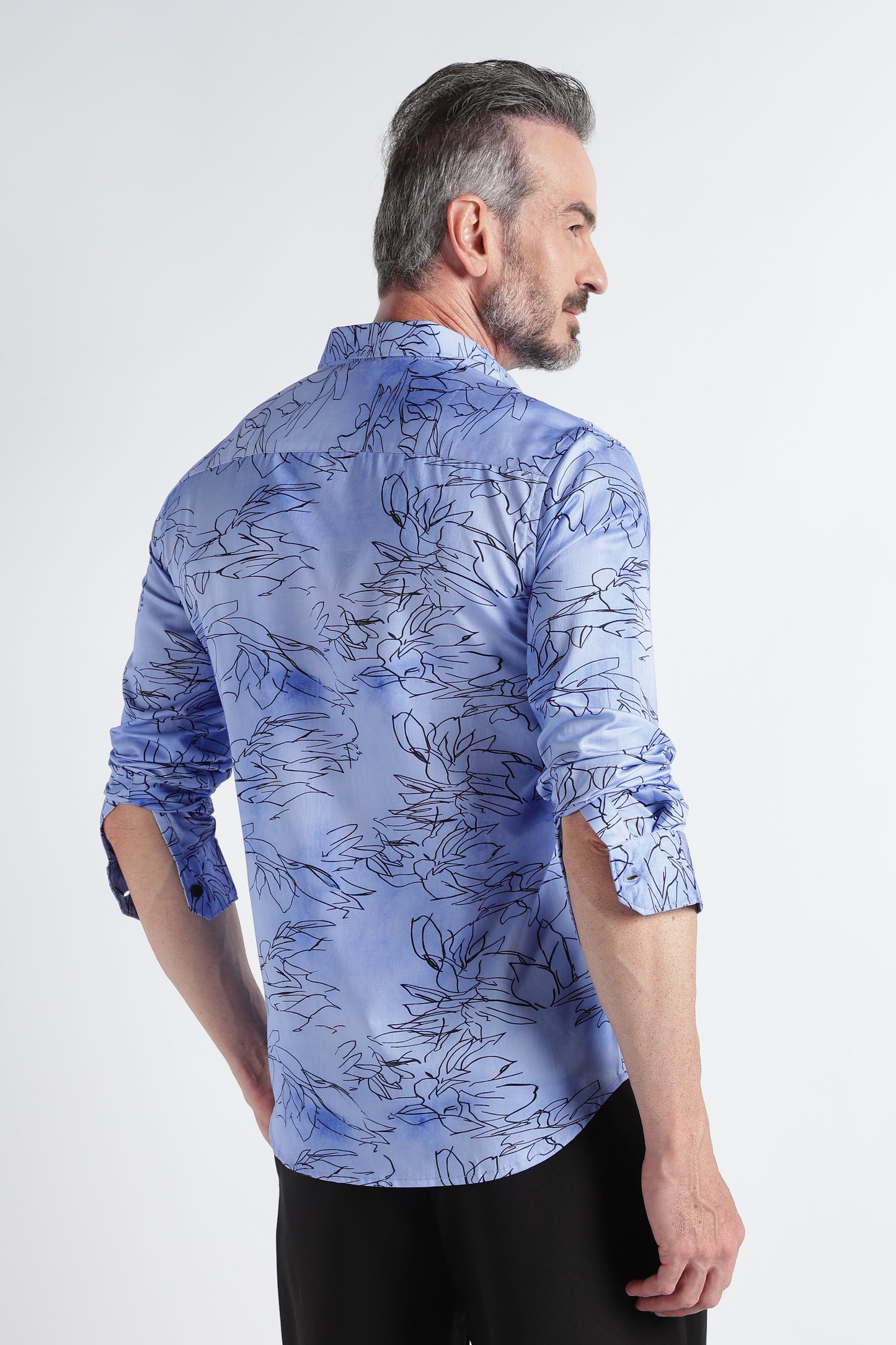 Blue Black Floral Print Shirt - Slim Fit Party Wear