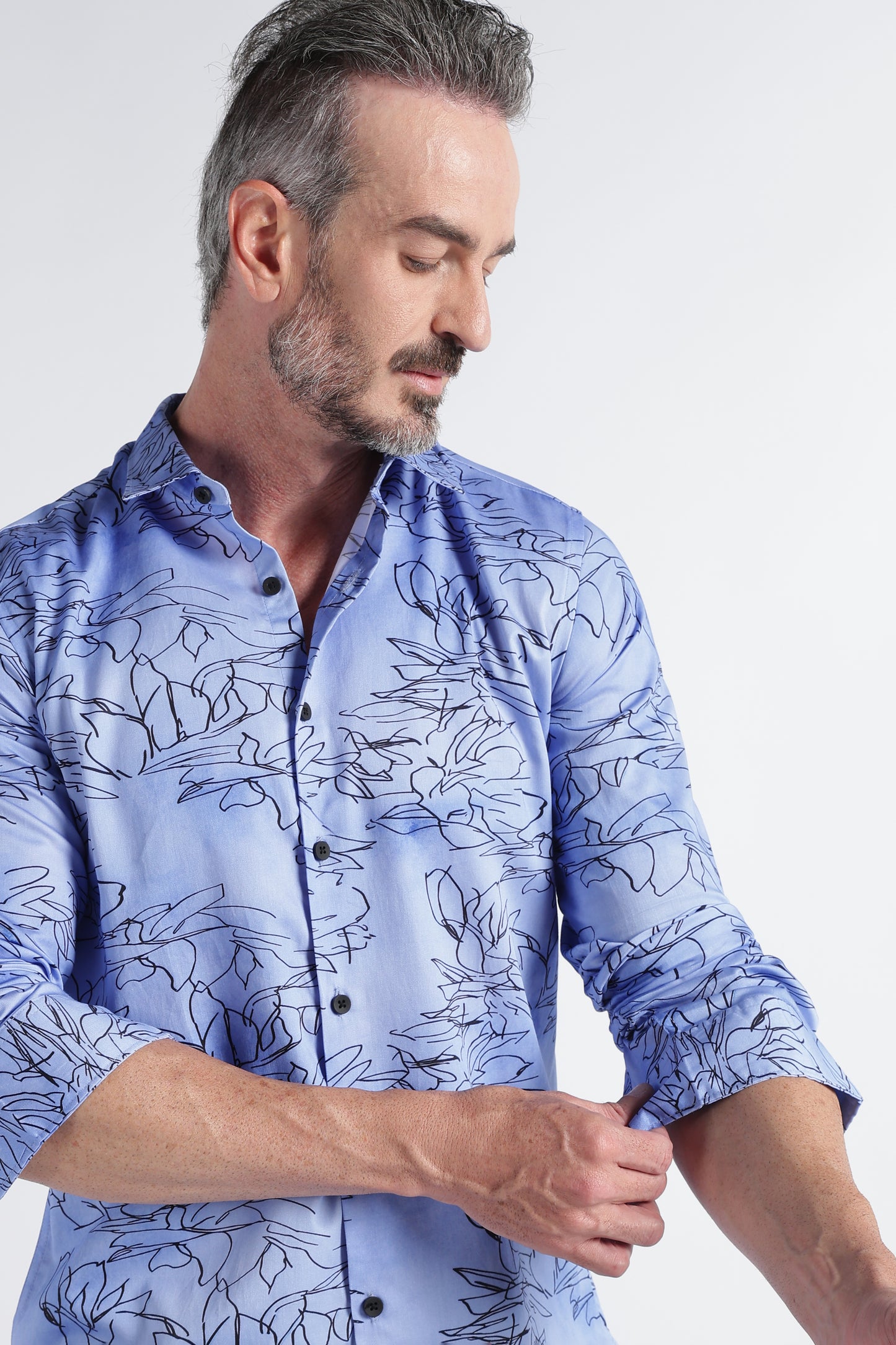 Blue Black Floral Print Shirt - Slim Fit Party Wear
