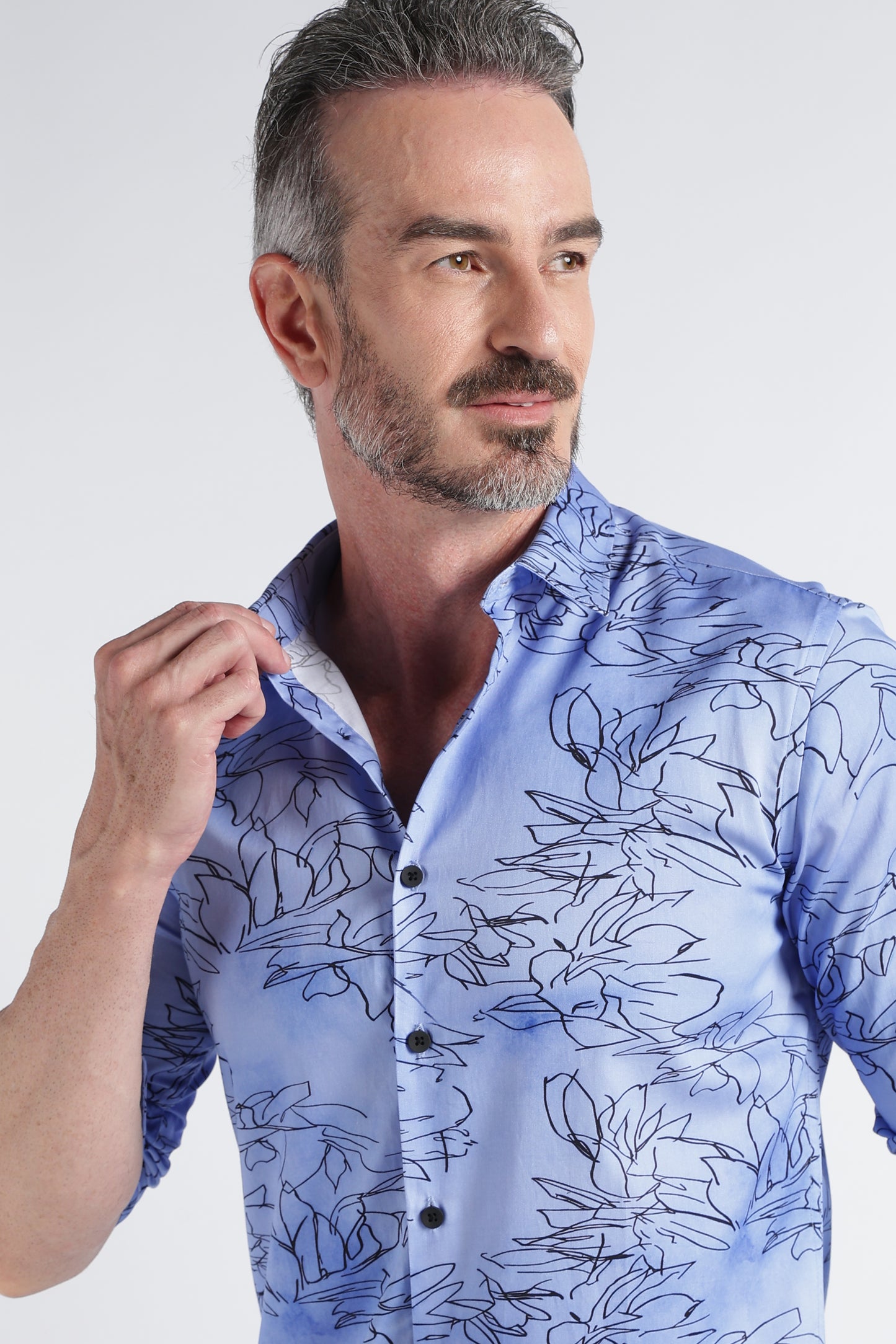 Blue Black Floral Print Shirt - Slim Fit Party Wear
