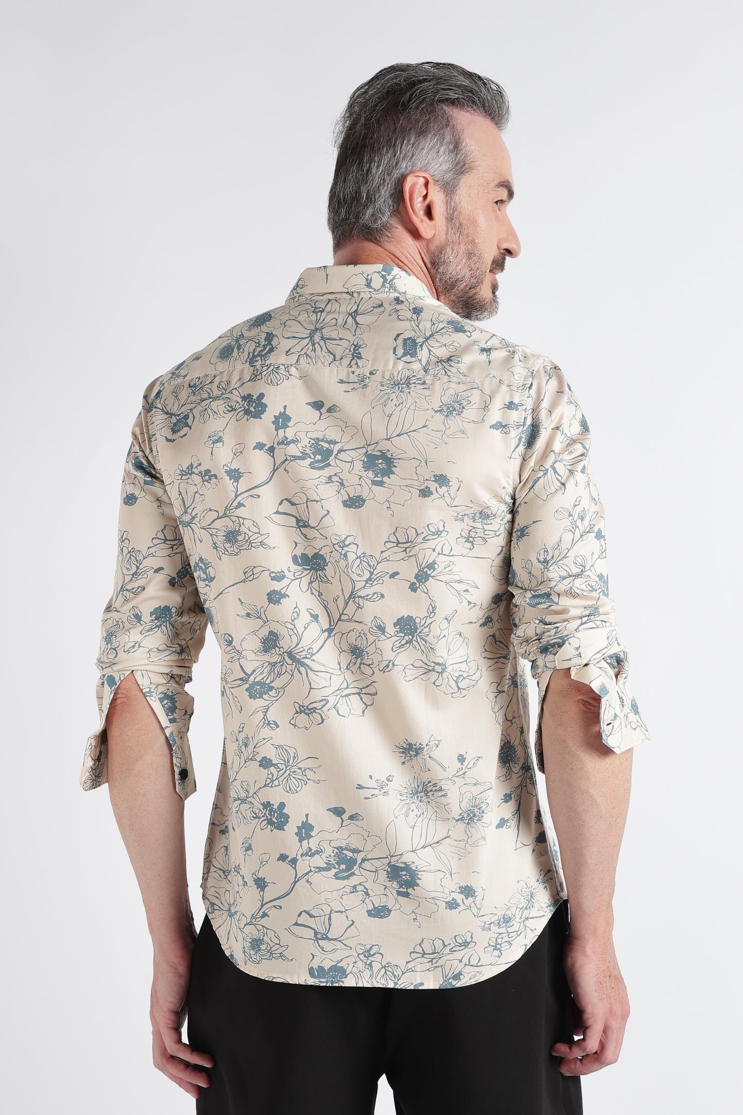 Beige Floral Print Shirt - Slim Fit Party Wear