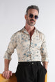 Beige Floral Print Shirt - Slim Fit Party Wear