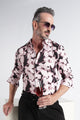 Light Pink Black Floral Print Shirt - Slim Fit Party Wear
