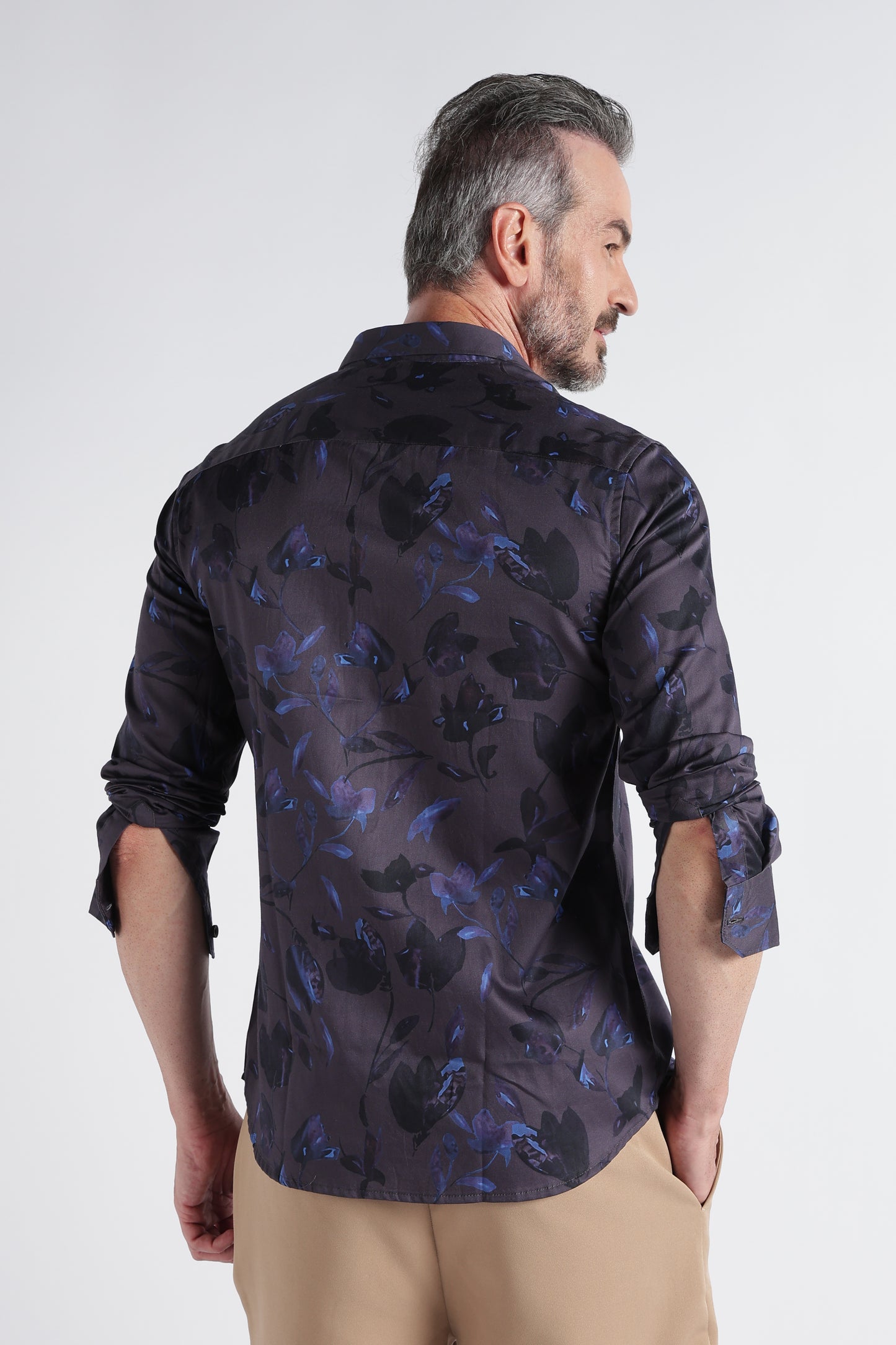 Navy Blue Floral Print Shirt - Slim Fit Party Wear