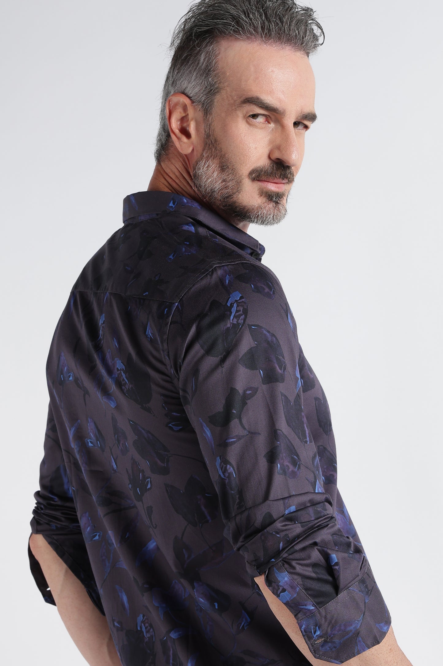 Navy Blue Floral Print Shirt - Slim Fit Party Wear