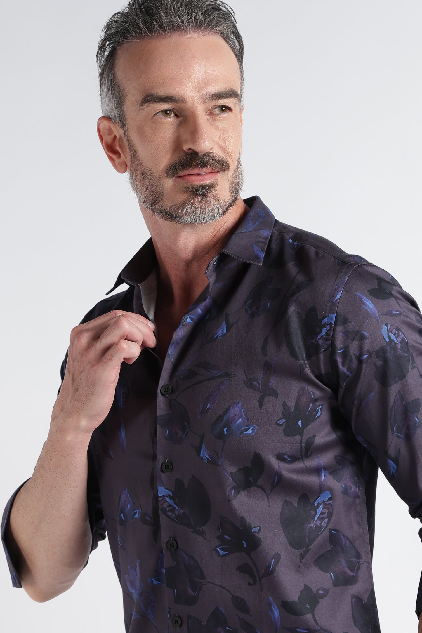 Navy Blue Floral Print Shirt - Slim Fit Party Wear